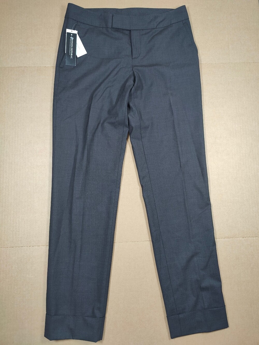 NWT Banana Republic Martin Fit Charcoal Gray Wool Stretch Cuffed Dress Pant Sz 6